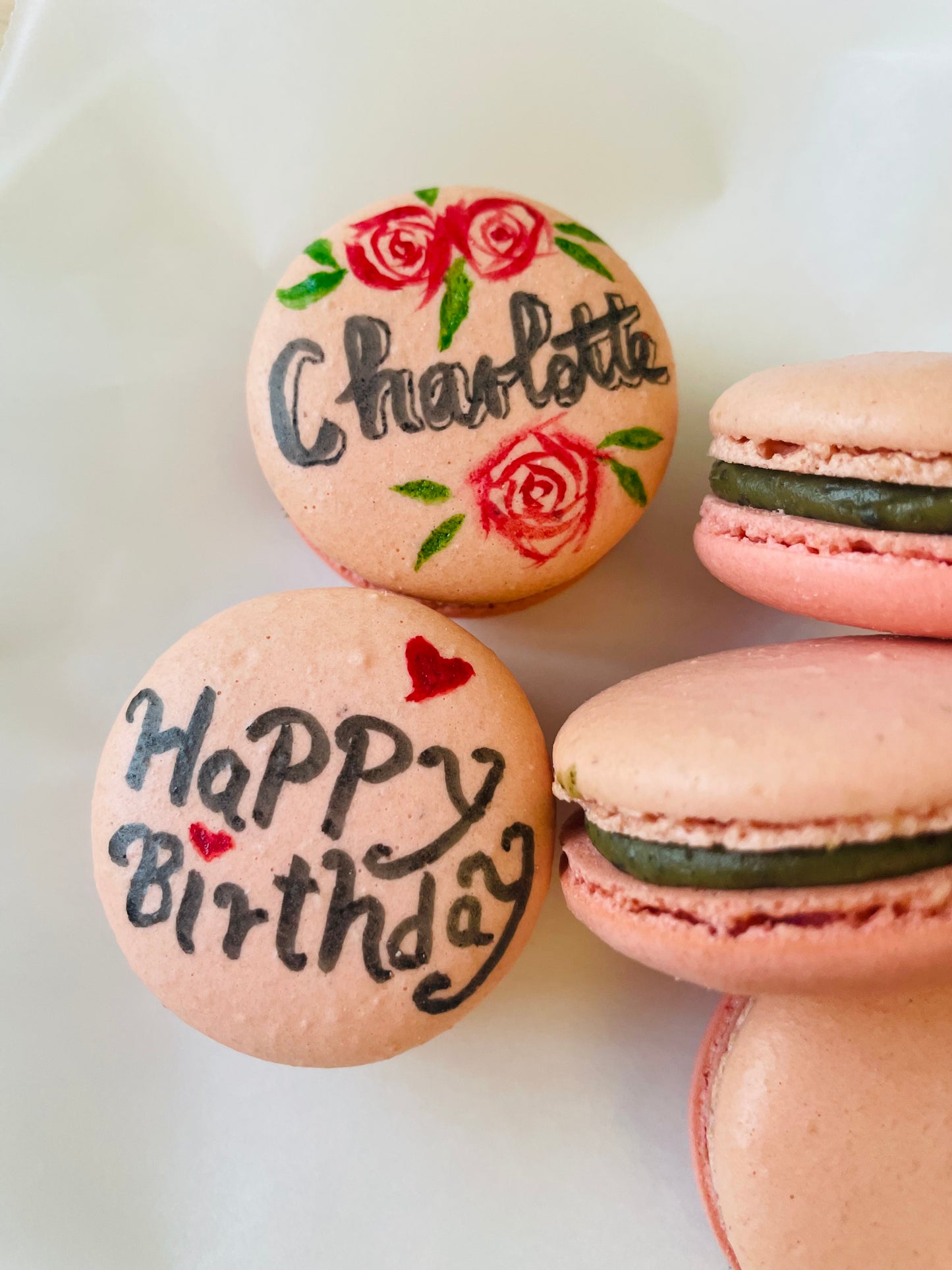 Rose and Leave Macarons in Box of 9