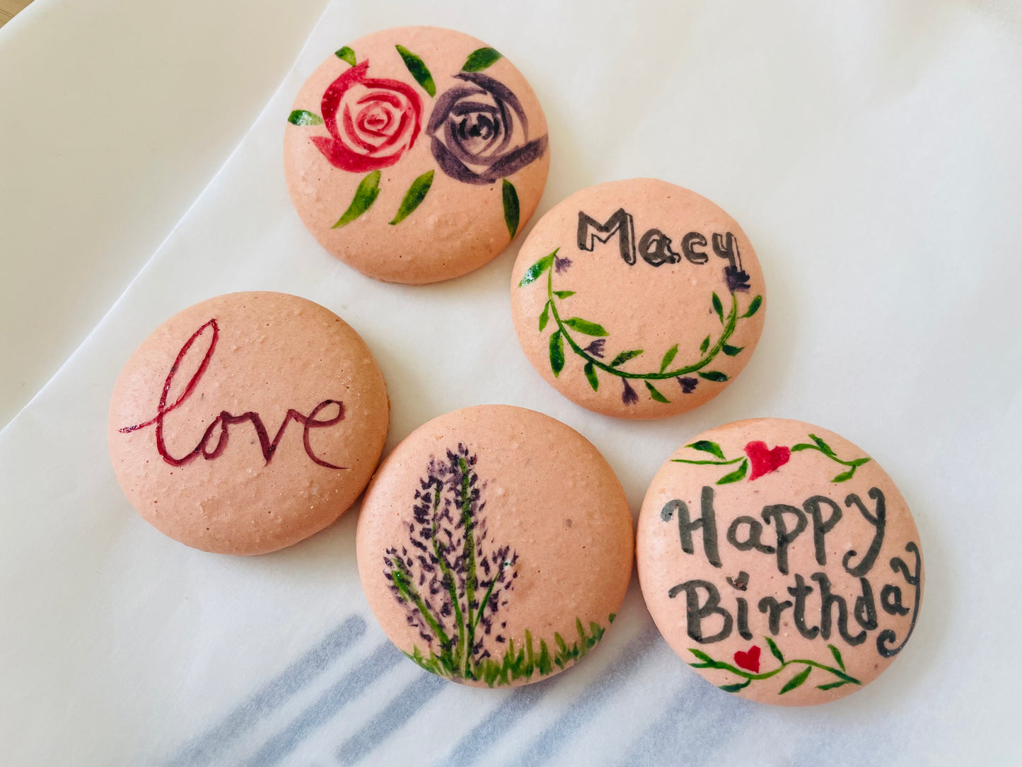 Rose and Leave Macarons in Box of 9