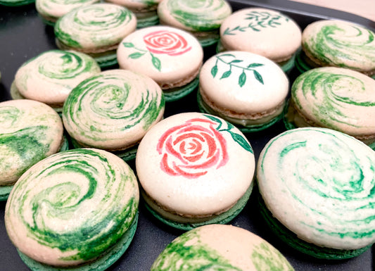 Rose and Leave Macarons in Box of 9